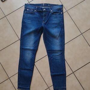 7 For All Mankind Blue Skinny Jeans with Stretch and Fading
